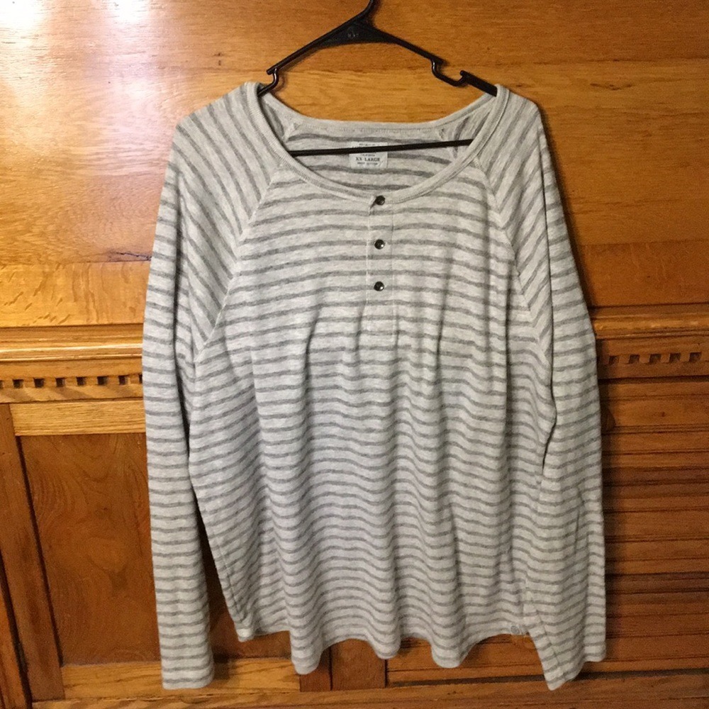 Lucky Brand Mens XXL Granola Grey White Striped Thermal Henley Shirt Raglan Knit